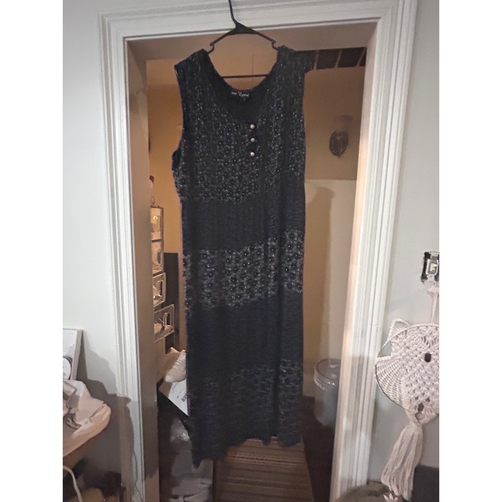 FLAWED Carriage Court Maxi Dress Womens 12 Navy Blue‎ Good 90s Vintage  Rayon